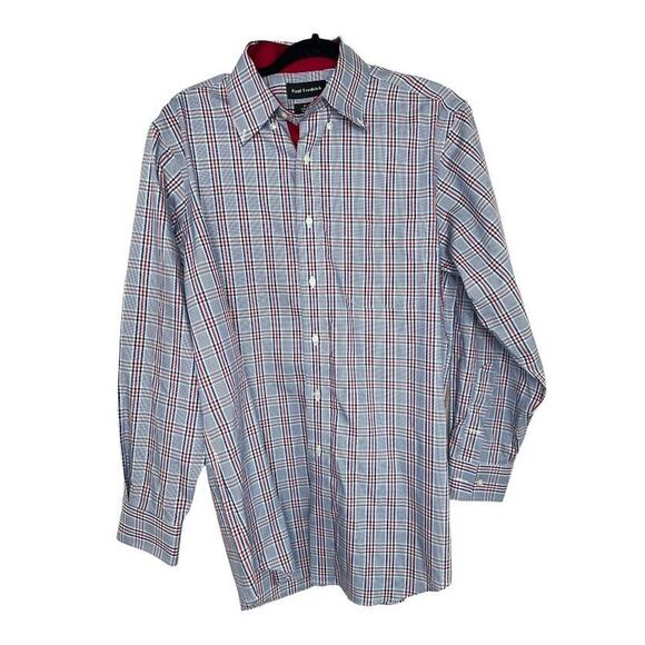 Paul Fredrick Button Up Shirt Mens Long Sleeve Blue Plaid Size 16 x 33 Tailored - Picture 1 of 6